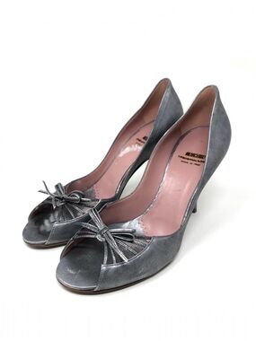MOSCHINO gunmetal silver peep toe heels, size 39, made in Italy